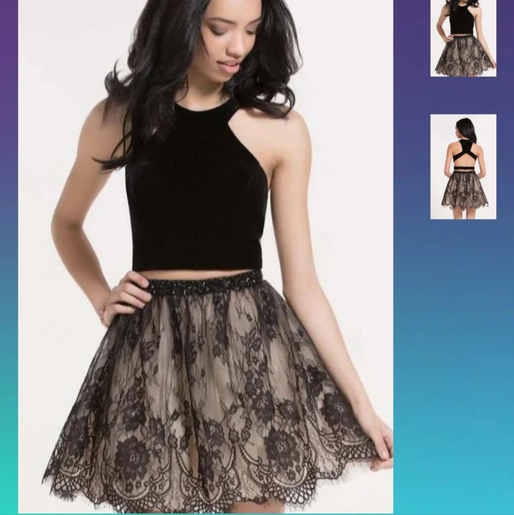Alyce Paris 2 piece Lace Velvet Black Homecoming Dress Short Formal